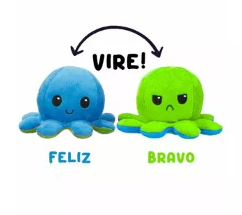Pelúcia Reversível - Polvo Humor - Polvinho Feliz-Bravo - AZ-VD - Anjos Baby