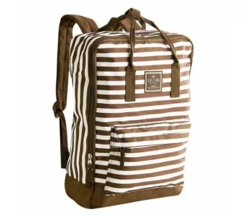 Mochila de Costas Escolar - Clio Girls - Listras - Marrom e Bege - Clio Style