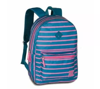 Mochila de Costas Escolar - Clio Girls - Listras Bicolor - Azul e Rosa - Clio Style