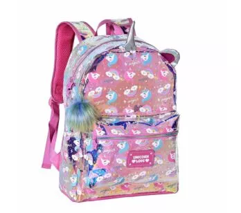 Mochila de Costas Infantil - Fashion Kids - Unicórnio - Holográfico - Clio Style