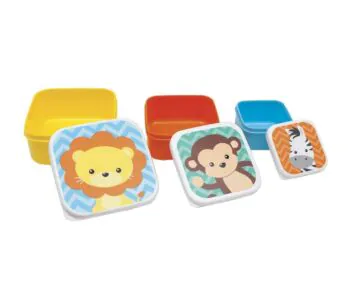 Kit 3 Potinhos com Tampas - Infantil - Animal Fun - Zoo - P - M - G - Buba