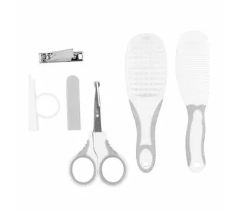 Kit Cuidados para Bebê - Escova, Pente, Tesoura e Cortador - Cinza - Buba