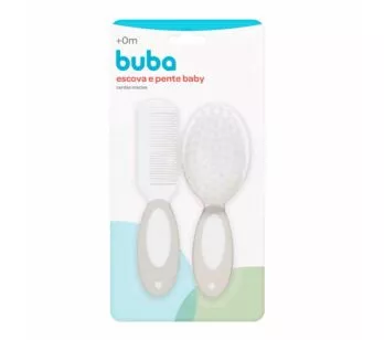Kit Cuidados para Bebê - Escova e Pente com Cerdas Macias - Cinza - Buba
