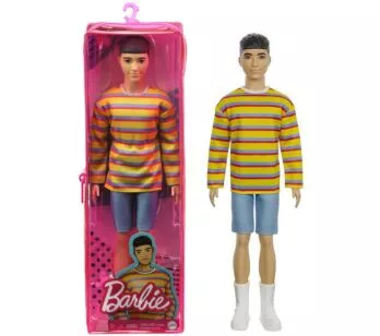 Boneco com Estojo - Ken - Barbie Fashionistas - Camiseta Listrada - 175 - Mattel