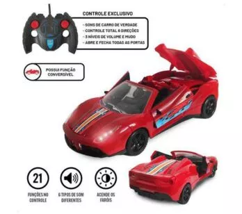 Carrinho de Controle Remoto - Poli-Motors 2.0 - 21 Funções - Vermelho - Polibrinq