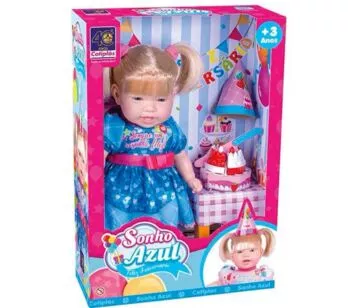 Boneca de Vinil - Sonho Azul - Feliz Aniversário - Azul - Cotiplás