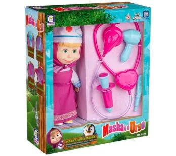 Boneca de Vinil - 23 cm - Masha e o Urso - Masha Enfermeira - Cotiplás