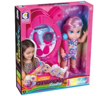 Boneca com Acessórios - Charmosa Rainbow - Lavatório - Cotiplás