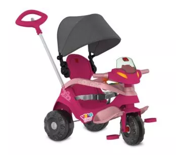 Triciclo Infantil - Passeio e Pedal - Velobaby Reclinável - Rosa - Bandeirante