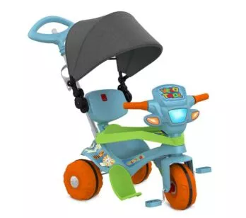 Triciclo Infantil com Capota - Passeio e Pedal - Azul - Bandeirante