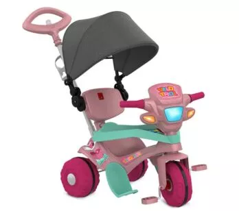 Triciclo Infantil com Capota - Passeio e Pedal - Rosa - Bandeirante