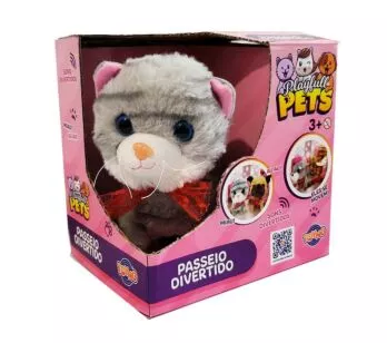 Pelúcia Interativa - PlayFull Pets - Anda e Mia - Gatinha Cinza - Toyng