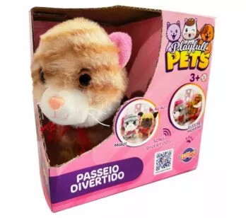 Pelúcia Interativa - PlayFull Pets - Anda e Mia - Gatinha Cinza - Toyng