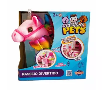 Pelúcia Interativa - PlayFull Pets -  Passeio Divertido - Unicórnio Rosa - Toyng