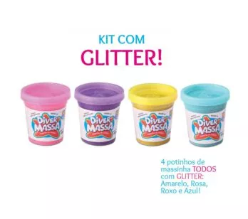 Massinha de Modelar - Diver Massa - Glitter - 4 Potes - Divertoys