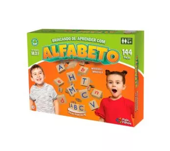 Jogo Educativo - Madeira -  Brincando com Alfabeto - 144 Peças - Pais e Filhos