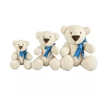 Kit Pelúcias - 3 Ursos - Ursinho Petuti Artic com Lacinho Marinho - G-M-P - Anjos Baby