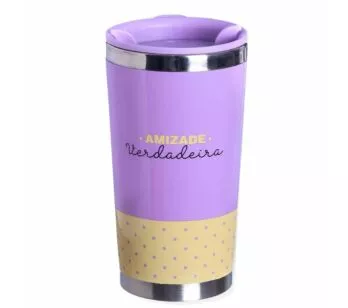 Copo com Tampa - 400ml - Amizade Verdadeira - Zonacriativa