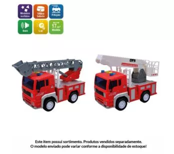 Caminhão de Fricção - Bombeiro - Luz e Som - Sortido - DM Toys