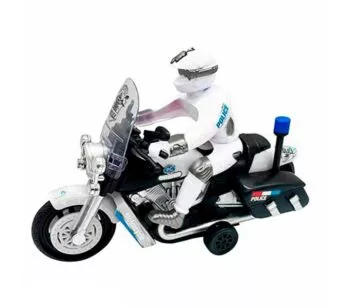 Moto de Fricção - Polícia - Luz e Som - Branca - DM Toys