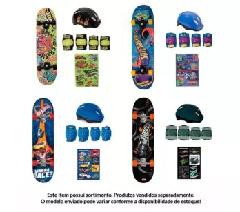 Skate com Kit Proteção - Hot Wheels - Teen - Sortido - Fun Divirta-se