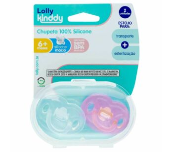 Kit 2 Chupetas - Silicone - 6m - Rosa - Lolly Kinddy