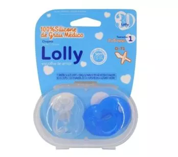 Kit 2 Chupeta - 100% Silicone - Lolly Kinddy - 0-6m - Azul - Lolly