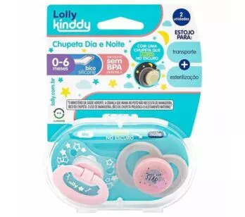 Kit 2 Chupetas - Silicone - Dia e Noite - 0-6m - Rosa - Lolly Kinddy