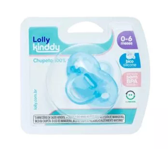 Chupeta - 100% Silicone - Lolly Kinddy - 0-6m - Azul - Lolly