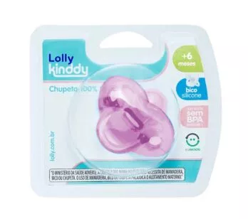 Chupeta - 100% Silicone - Lolly Kinddy - +6m - Rosa - Lolly