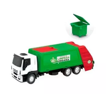 Caminhão Roda Livre - Iveco Tector Coletor - Branco e Verde - Usual Brinquedos