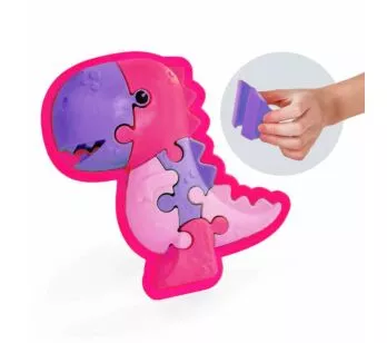 Quebra-Cabeça Didático 3D - 7 Peças - Happy - Dino - Rosa - Usual Brinquedos