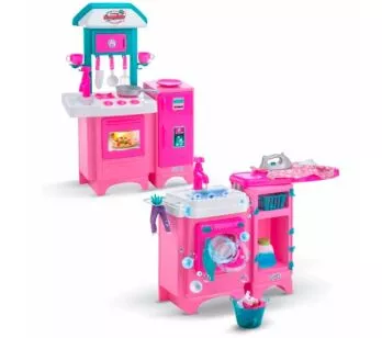 Kit Cozinha Infantil Completa e Lavanderia Lava e Passa - Magic Toys