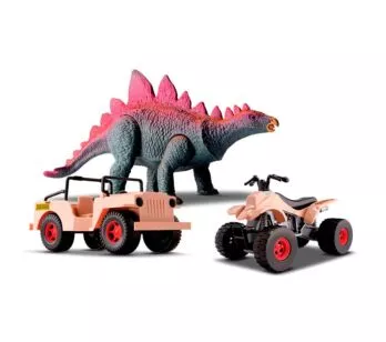 Veículos e Figura - Dino Island Adventure - Jipe, Quadriciclo com Estegossauro - Silmar Brinquedos