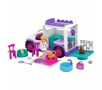 Conjunto Veículo e Boneca - Polly Pocket - Hospital Móvel dos Bichinhos - Mattel