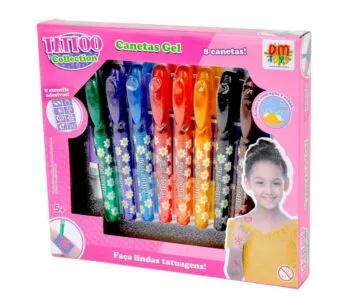 Kit Tatuagem Temporária Infantil - Tattoo Collection - Canetas Gel - DM Toys