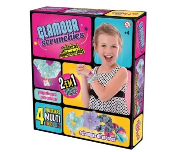 Kit Infantil - Glamour Scrunchies - Pompom e Pulseira - Toyng