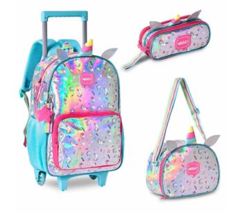 Kit Escolar - Magic Unicórnio - Mochila + Lancheira + Estojo - Holográfico - Clio Style
