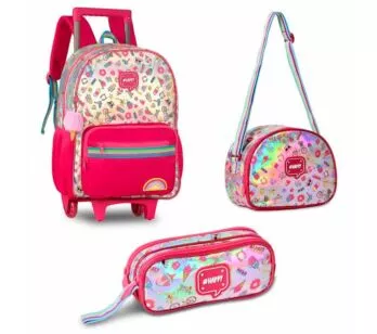 Kit Escolar - Happy - Mochila + Lancheira + Estojo - Holográfico - Clio Style