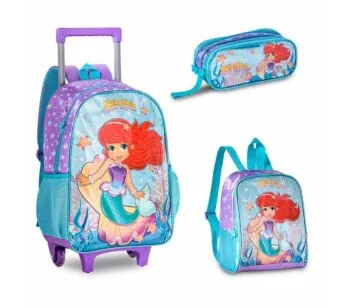Kit Escolar - Sereias - Mochila + Lancheira + Estojo - Clio Style