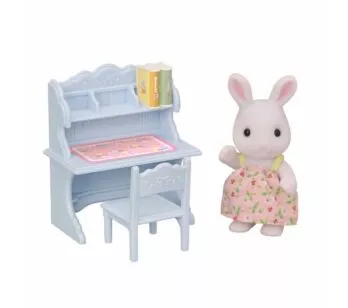 Figura e Conjunto - Sylvanian Families - Escrivaninha - Menina Coelho Neve - Epoch Magia
