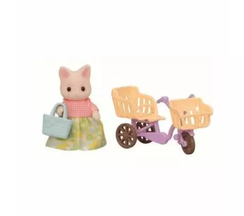 Figura - Sylvanian Families - Passeio de Bicicleta - Mãe Gato Primavera - Epoch Magia