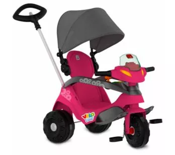 Triciclo Infantil - Passeio e Pedal - Velobaby Reclinável - Rosa-Preto - Bandeirante