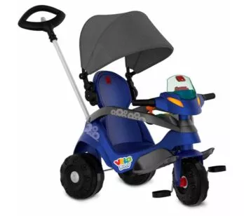 Triciclo Infantil - Passeio e Pedal - Velobaby Reclinável - Azul-Preto - Bandeirante