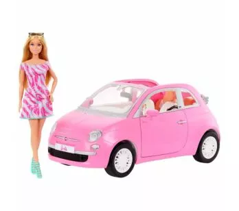 Veículo e Boneca - Barbie - Fiat 500 - Carro Conversível - Rosa - Mattel
