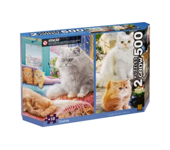 Quebra-Cabeça Duplo - 500 Peças - Gatos na Sala e no Parque - Grow
