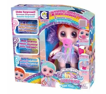 Boneca - Mini Baby Rainbow Surprise - Faz Xixi com Mechas Lilás - Cotiplás