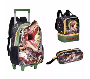 Kit Escolar - T-Rex Attack - Mochila + Lancheira + Estojo - Clio Style