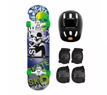 Skate com Kit Proteção - Caveira - DM Radical