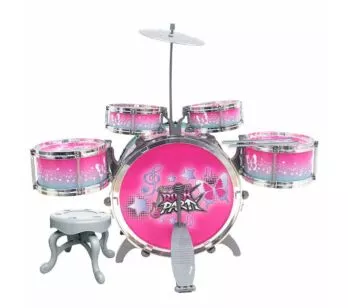 Bateria Infantil com Banquinho - Rock Party - Rosa - DM Toys